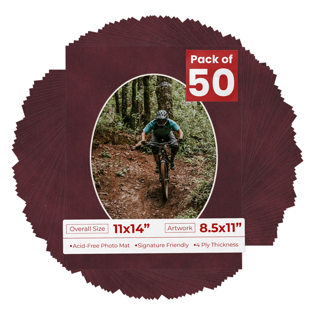 Dark Red Suede Mat Board for 11x14 Frames - Oval Opening for 8.5x11 Photos